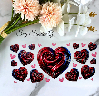 Red Metallic Hearts - UVDTF Wrap for cups/hard surfaces sticker