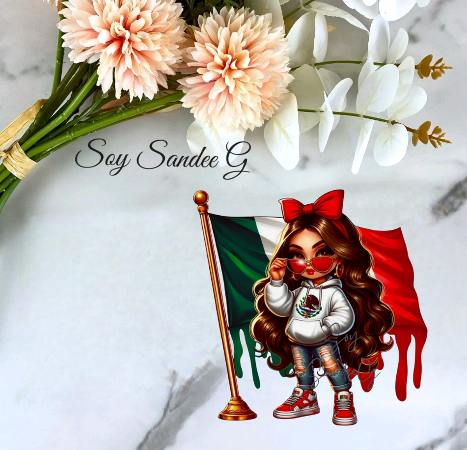 Mexican Girl &  Flag - UVDTF Decal for cups/hard surfaces sticker