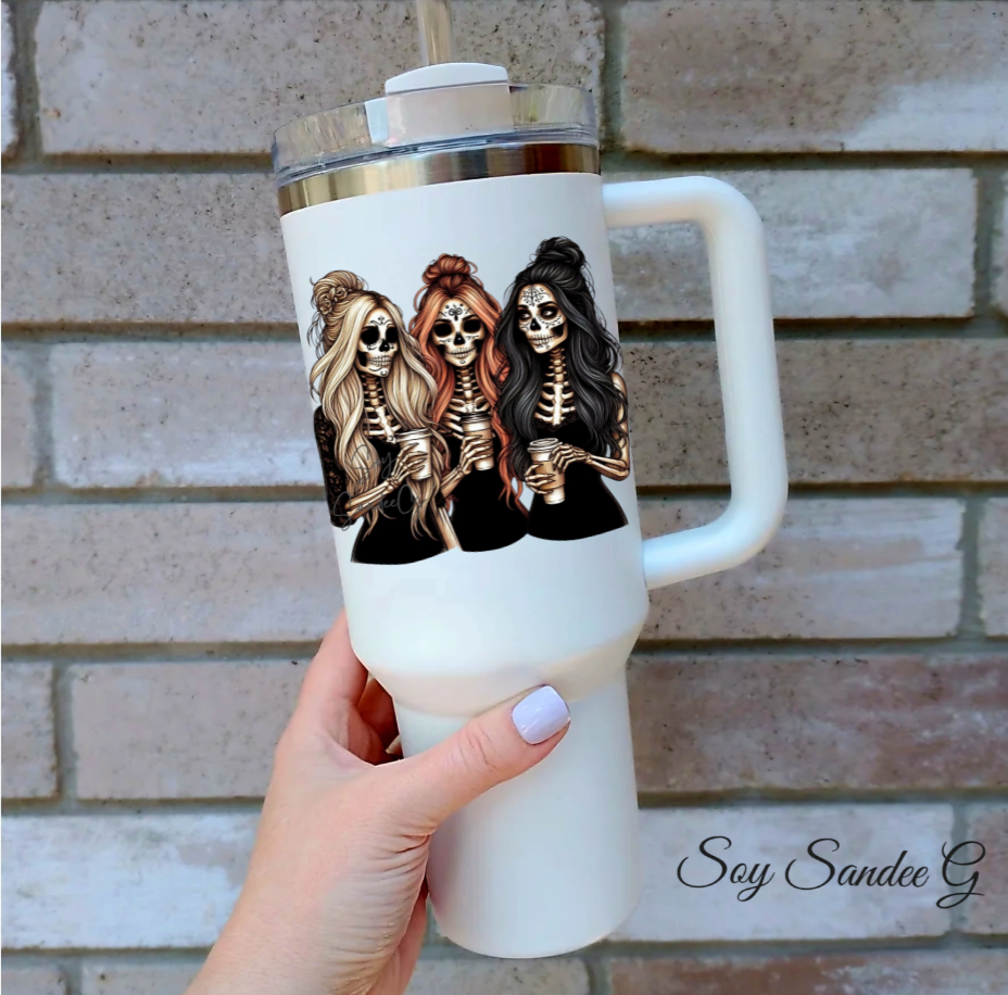 3 Skeletons & their coffees - UVDTF Decal for cups/hard surfaces sticker