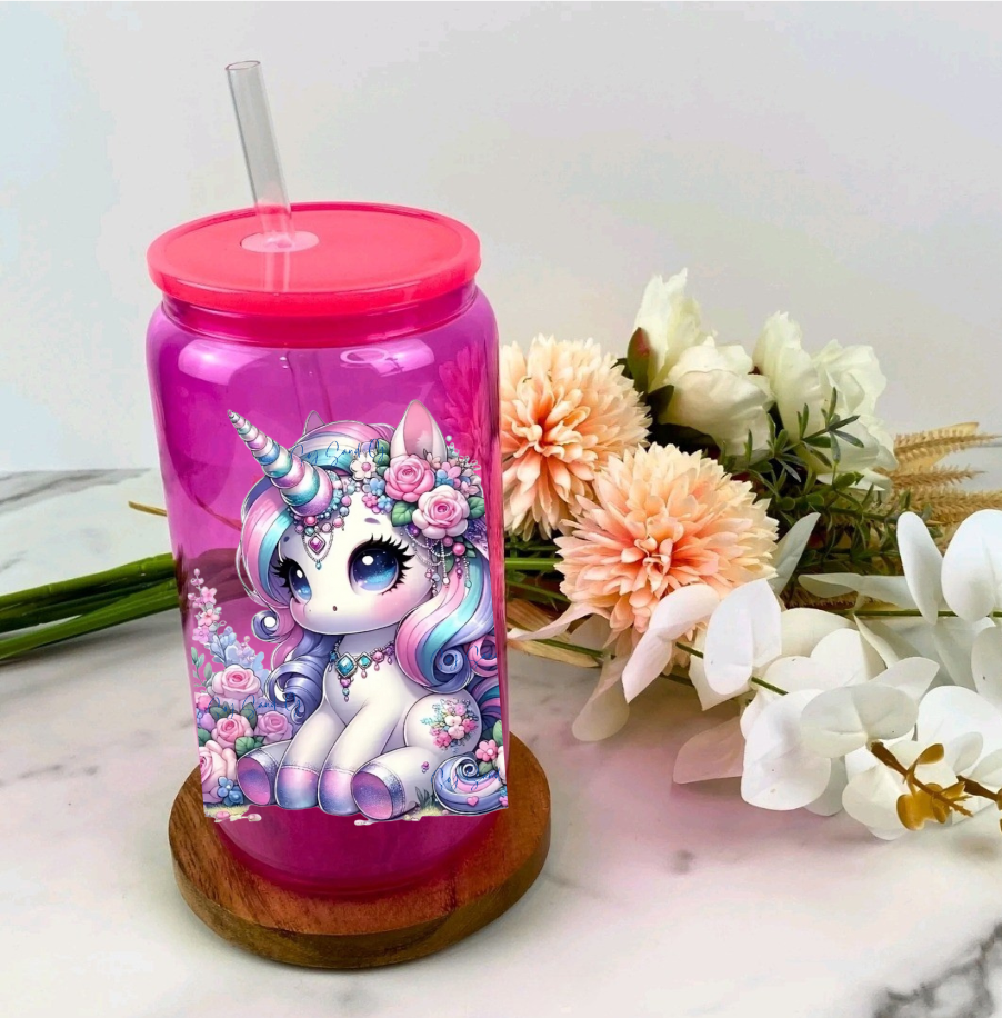 Cute Teal, Pink & Purple Hair Unicorn - UVDTF Decal for cups/hard surfaces