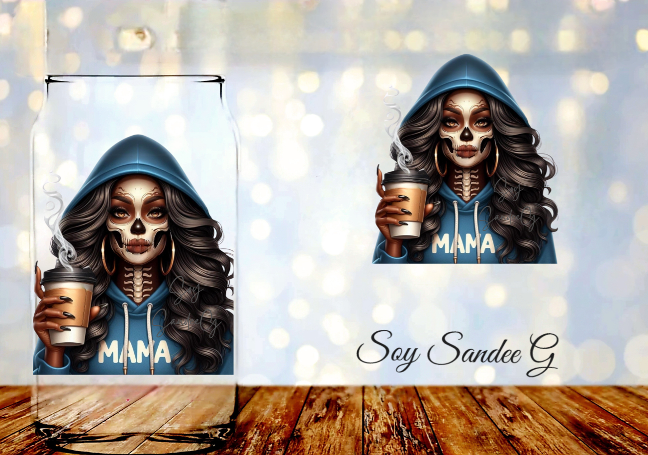 Blue Hoodie Mama Skully - UVDTF Decal for cups/hard surfaces sticker