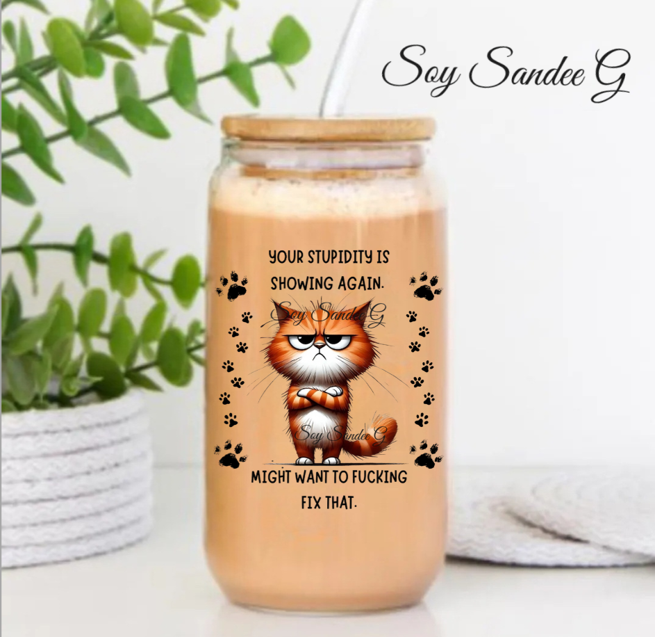 Your Stupidity is Showing Again Cat - UVDTF Decal for cups/hard surfaces sticker
