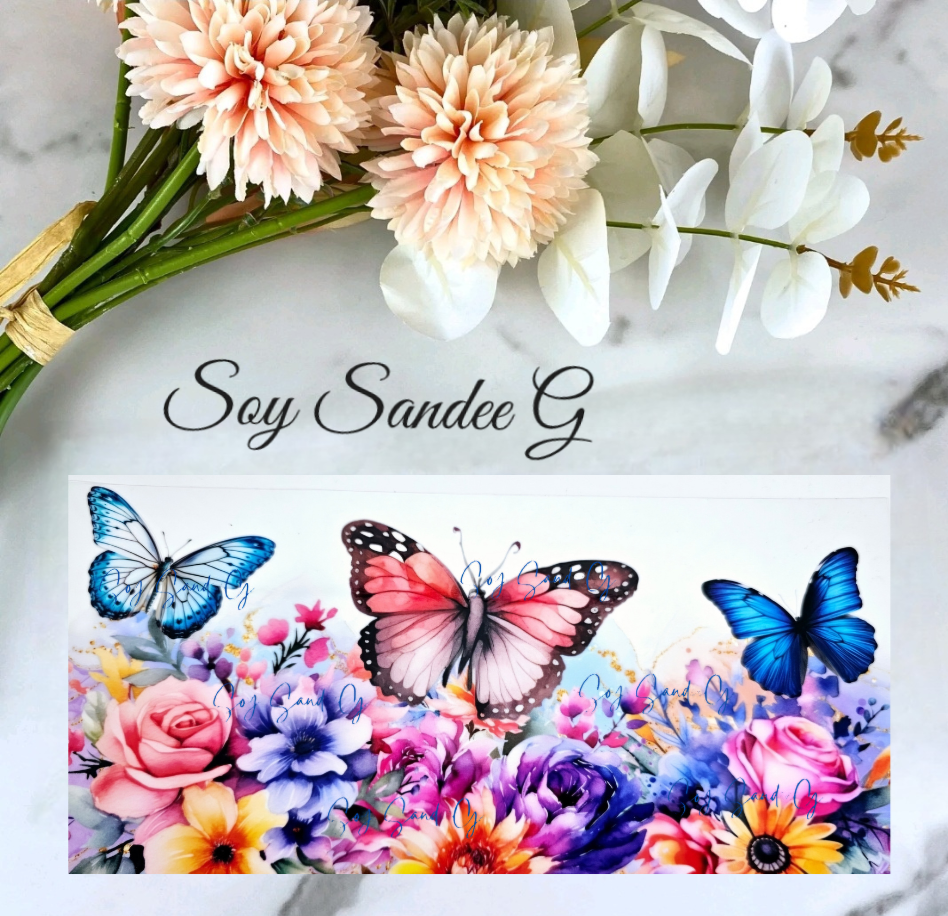 Bright Flowers & 3 Butterflies - UVDTF Wrap for cups/hard surfaces sticker