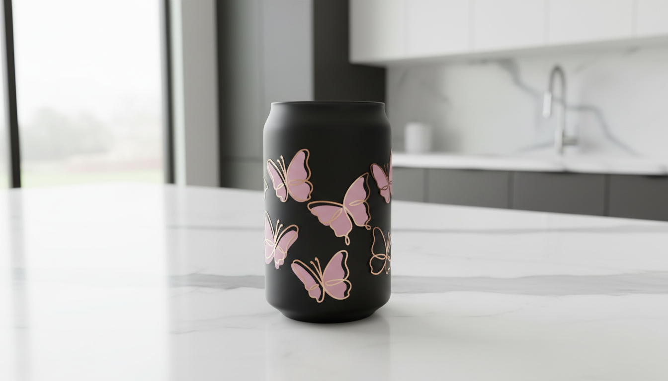 Envoltura UVDTF con mariposas en oro rosa