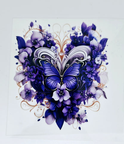 Purple Rose Heart Butterfly UVDTF Decal