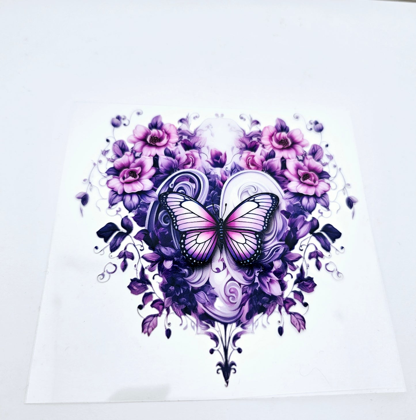 Pink Rose Heart Butterfly UVDTF Decal