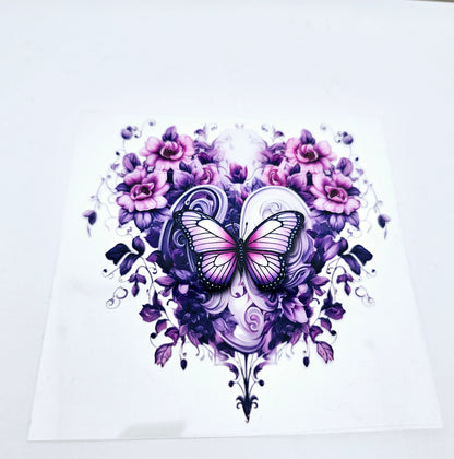 Pink Rose Heart Butterfly UVDTF Decal