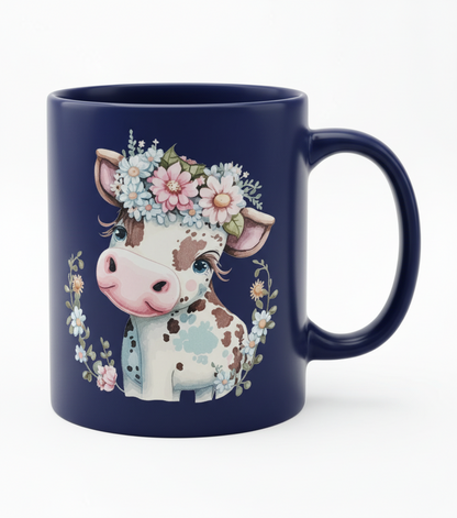 Calcomanía UVDTF de vaca con flores