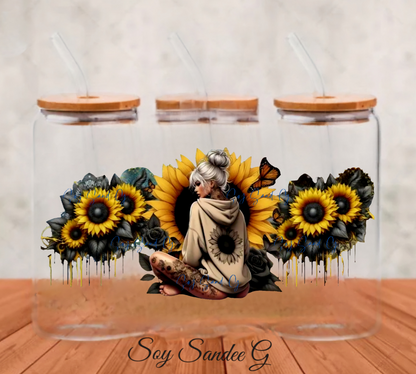 Yellow Sunflower Girl - UVDTF Wrap for cups/hard surfaces sticker