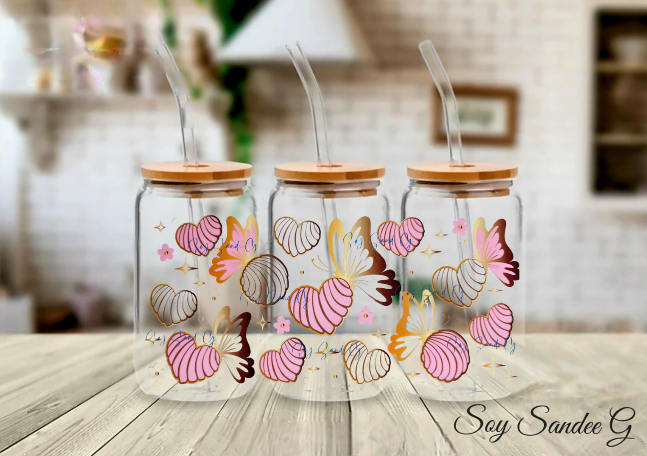 Pink & White Mexican Cookies & Gold Butterflies - UVDTF Wrap for cups/hard surfaces sticker