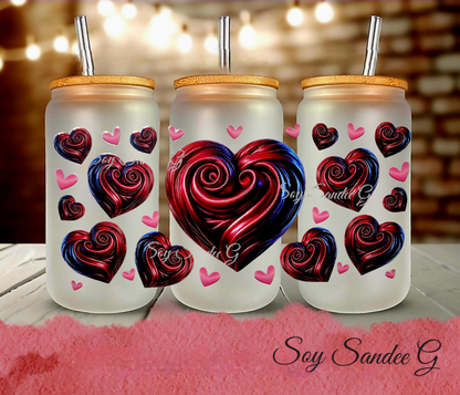 Red Metallic Hearts - UVDTF Wrap for cups/hard surfaces sticker