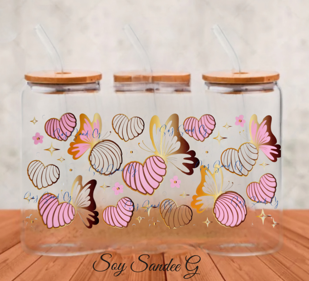Pink & White Mexican Cookies & Gold Butterflies - UVDTF Wrap for cups/hard surfaces sticker