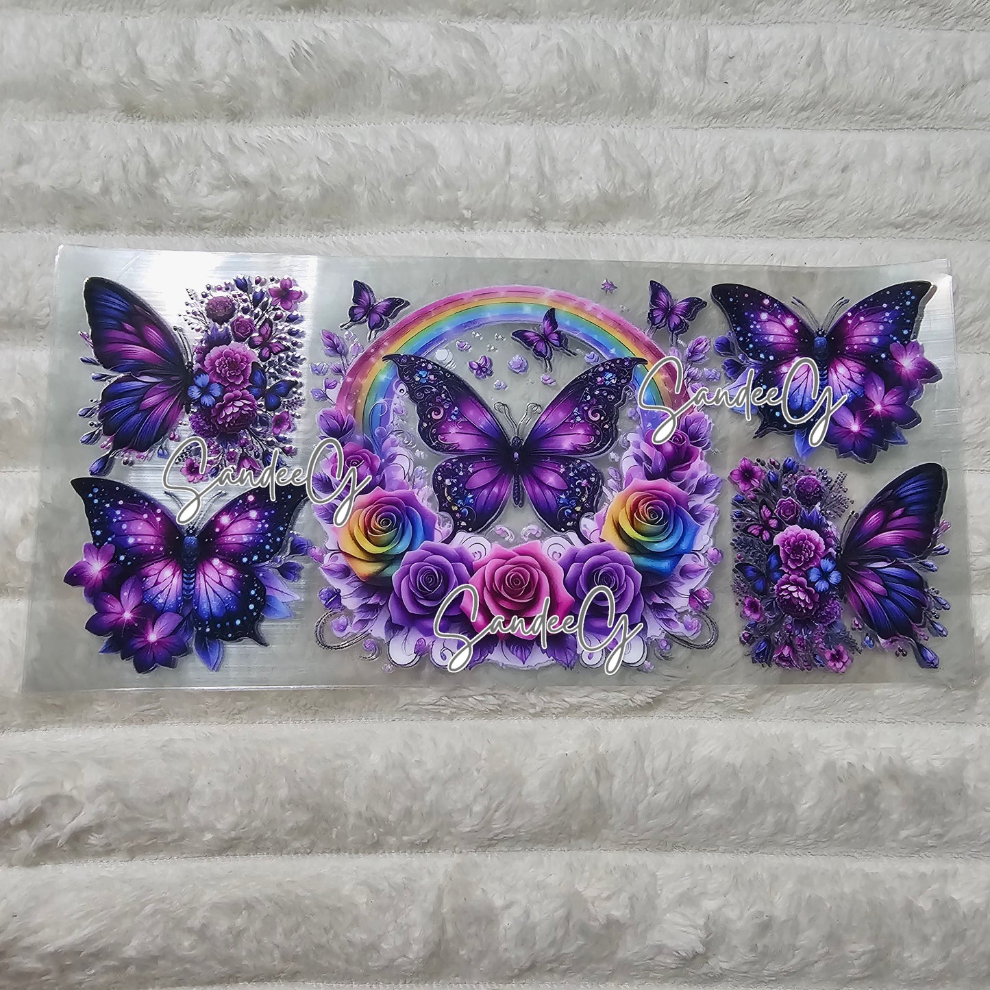 Purple Butterflies Rainbow - UVDTF wrap for cups/hard surfaces sticker