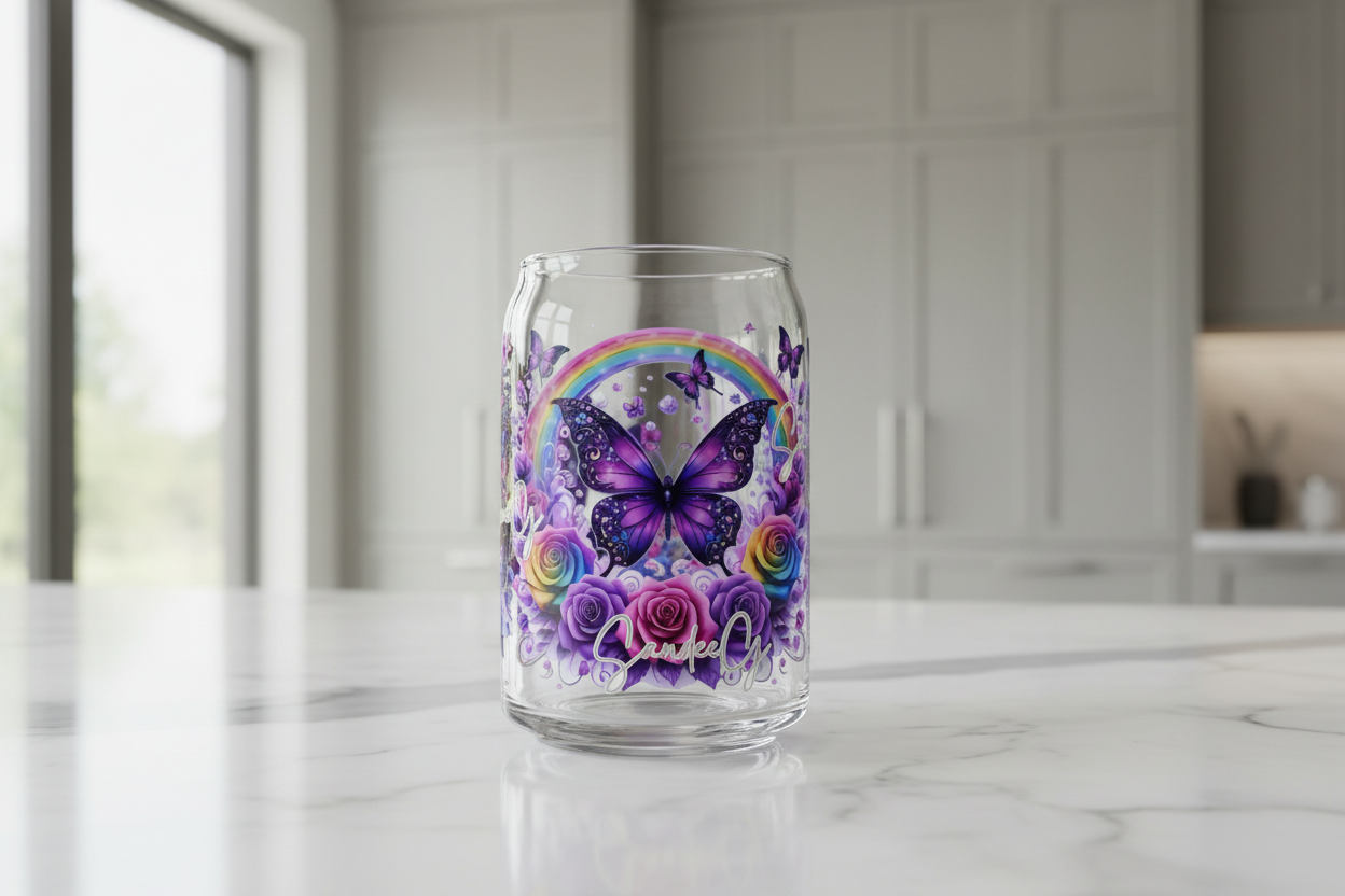 Purple Butterflies Rainbow - UVDTF wrap for cups/hard surfaces sticker