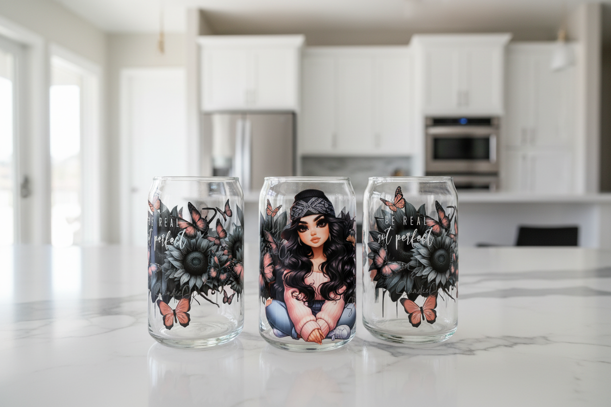 Be Real Not Perfect Girl & Black Sunflowers - UVDTF Wrap for cups/hard surfaces sticker