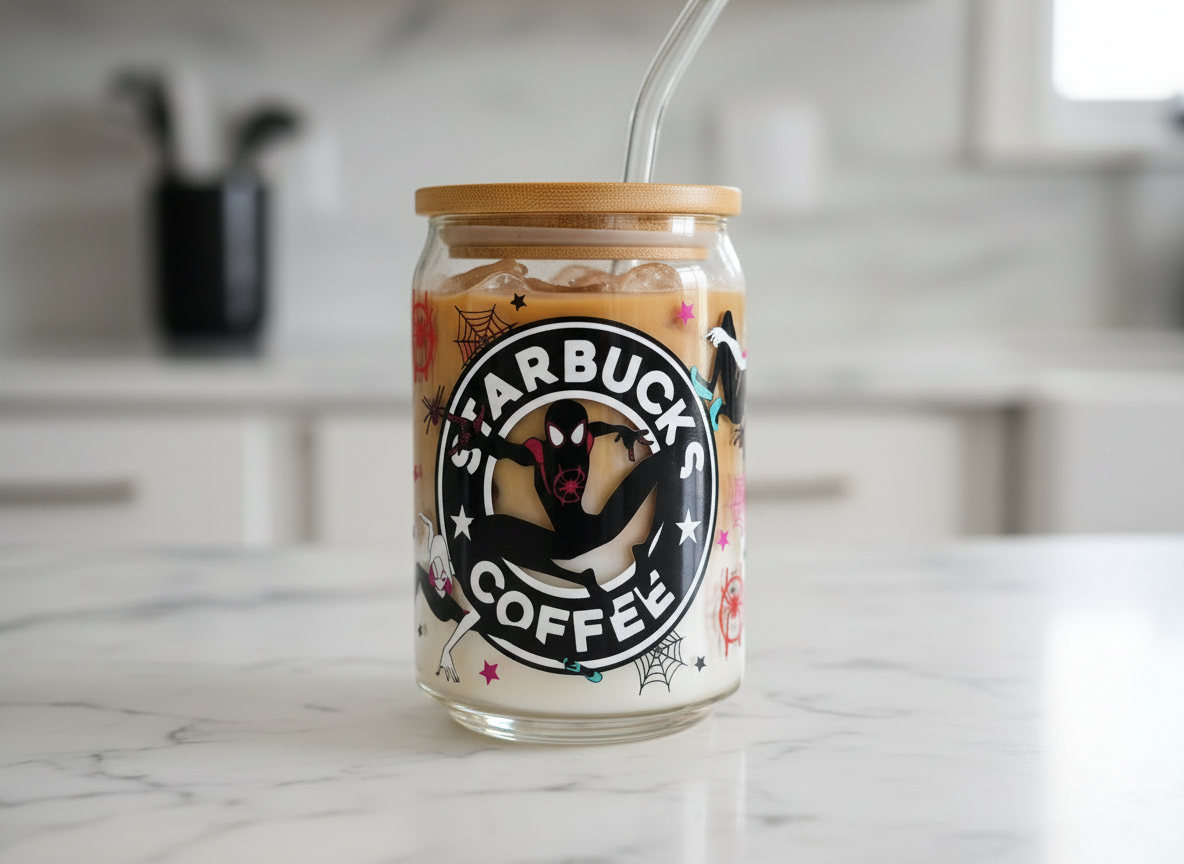 Envoltura UVDTF negra de Spiderman Starbucks