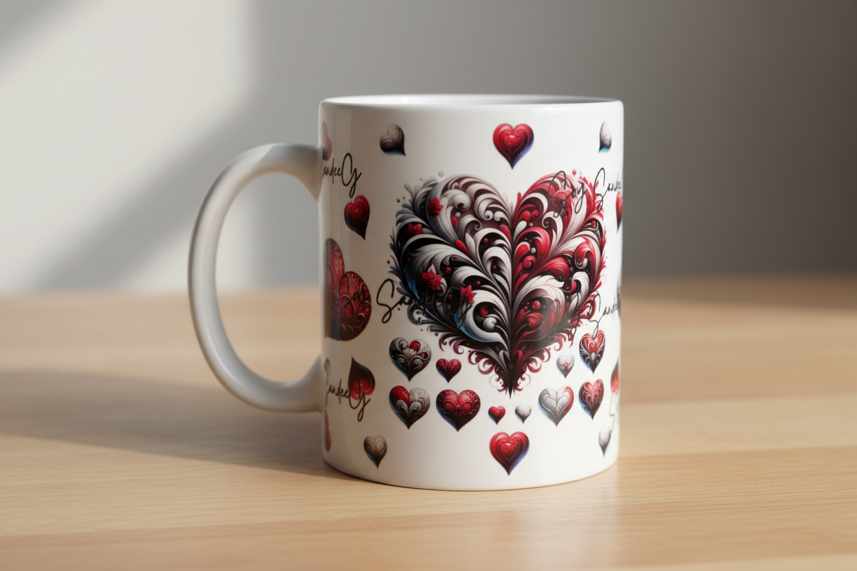 White & Red Hearts - UVDTF Wrap for cups/hard surfaces sticker