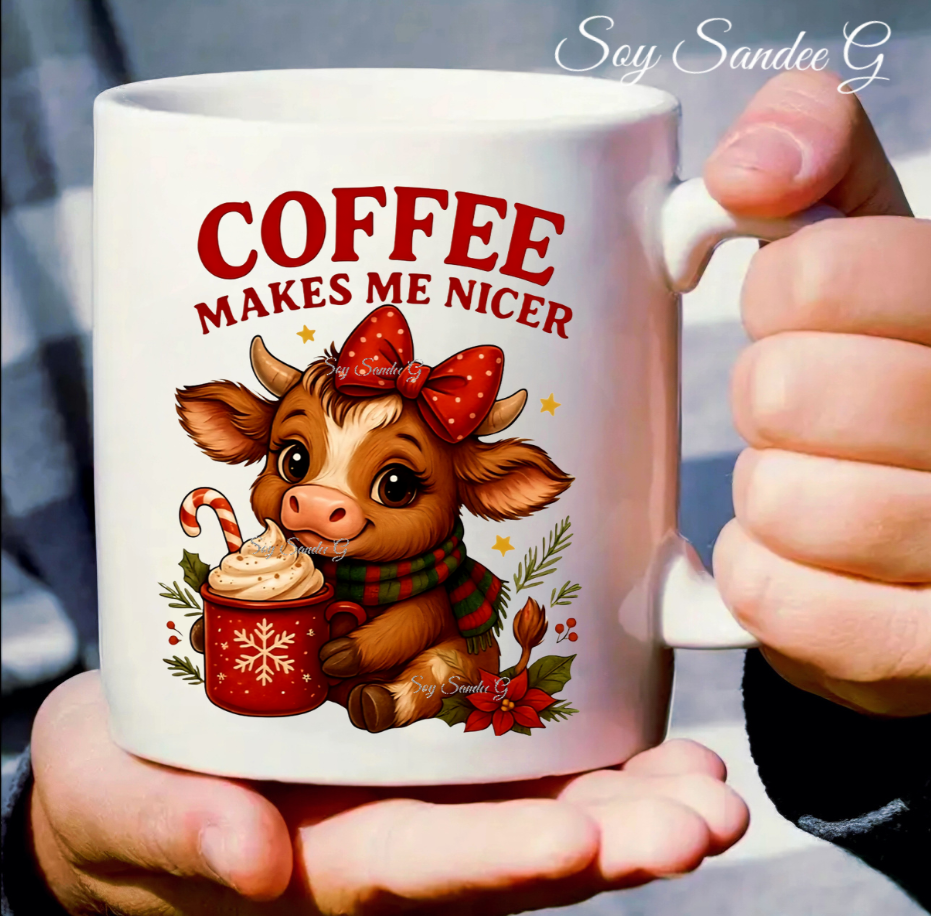 Coffee Makes Me Nicer Cow - UVDTF Decal for cups/hard surfaces sticker