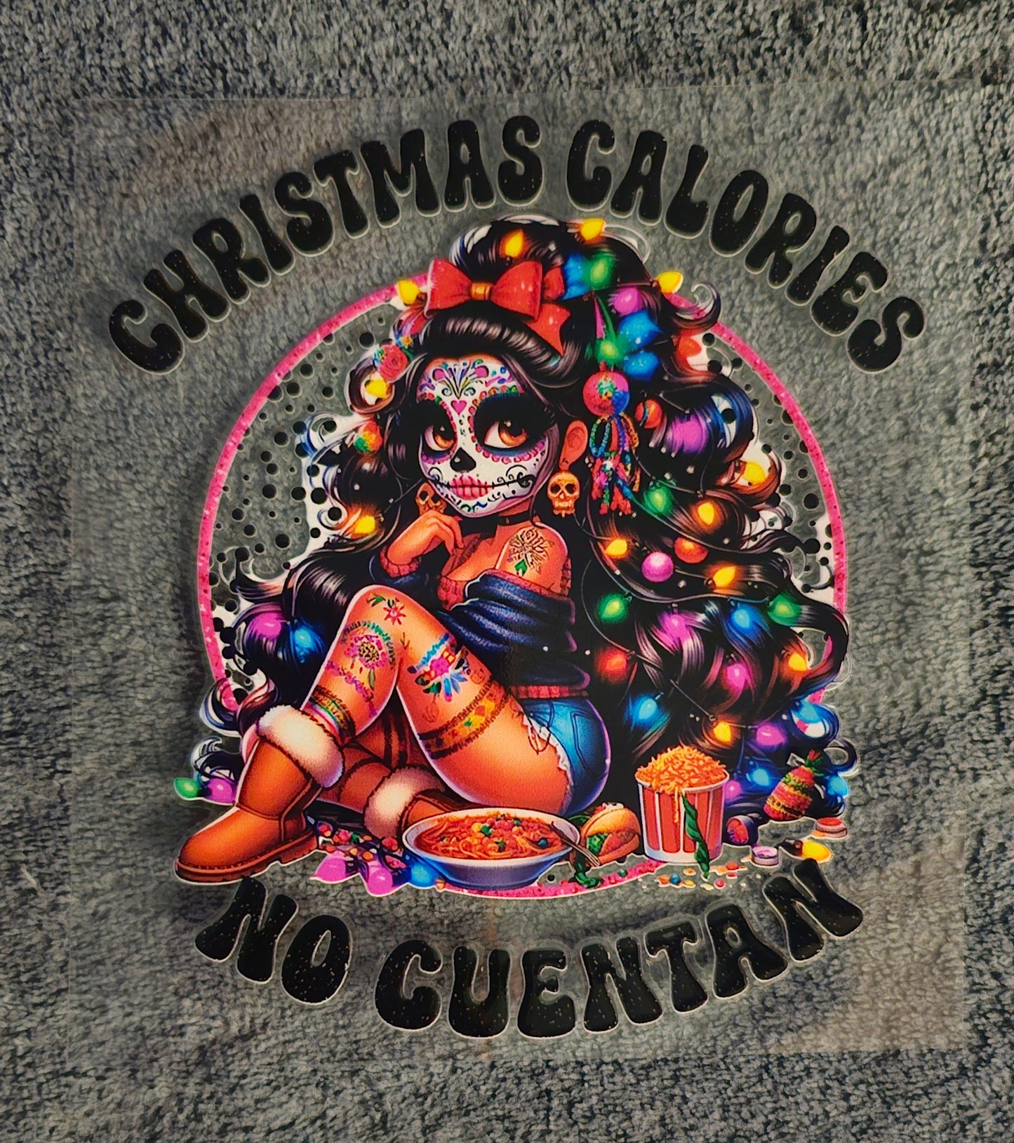 Christmas Calories Don't Count Skully - UVDTF Decal