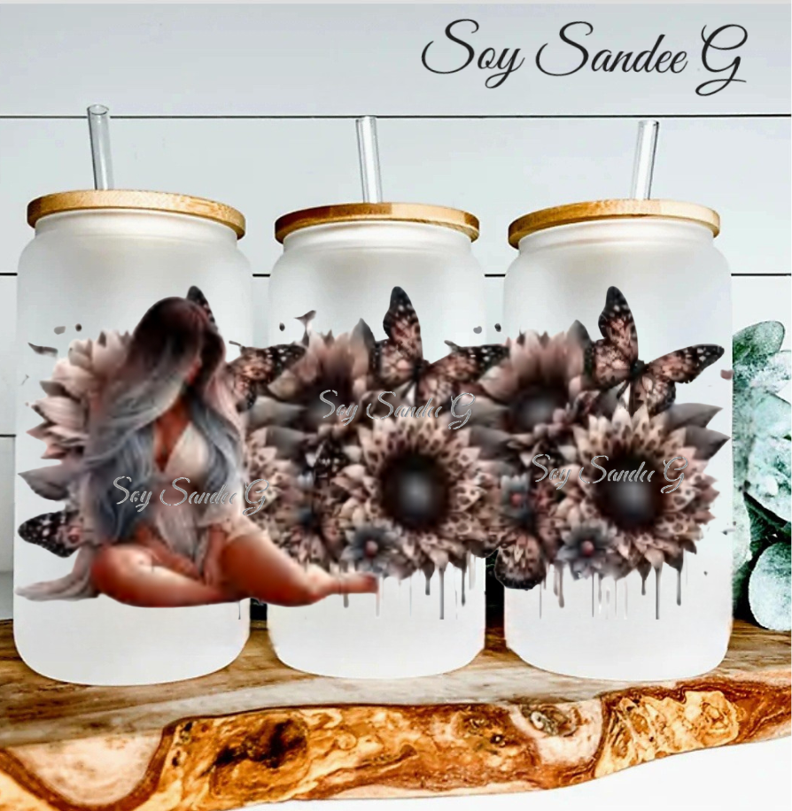 Black & Beige Sunflowers Diva - UVDTF Wrap for cups/hard surfaces sticker