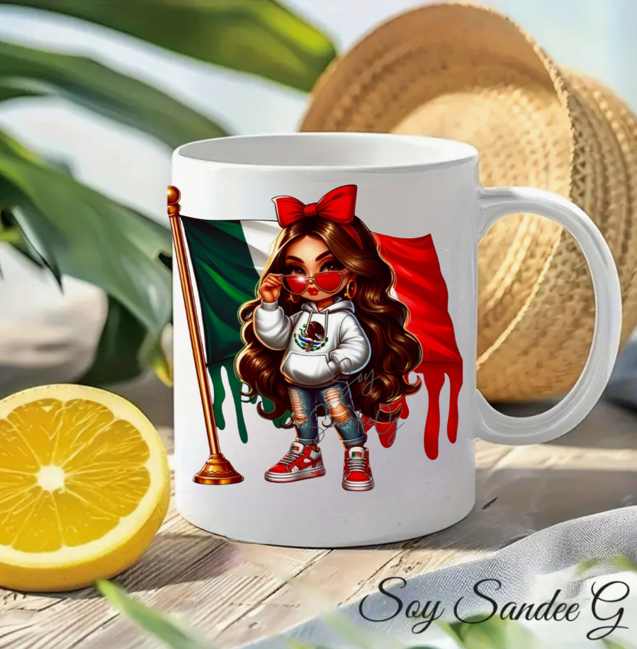 Mexican Girl &  Flag - UVDTF Decal for cups/hard surfaces sticker