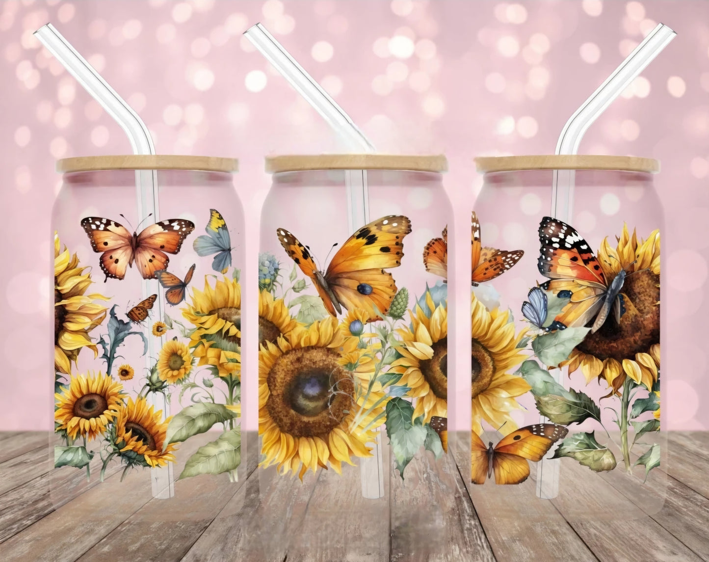 Sunflowers with butterflies UVDTF wrap