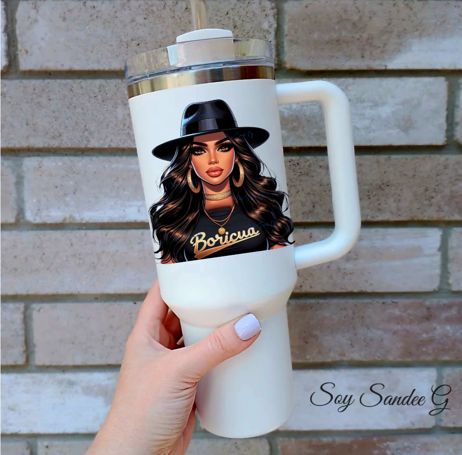 Boricua & her Black Hat - UVDTF Decal for cups/hard surfaces sticker