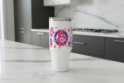 Envoltura UVDTF con osito travieso de Starbucks en color rosa