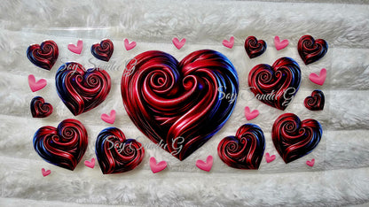 Red Metallic Hearts - UVDTF Wrap for cups/hard surfaces sticker