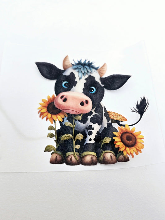 Calcomanía UVDTF de vaca con girasol