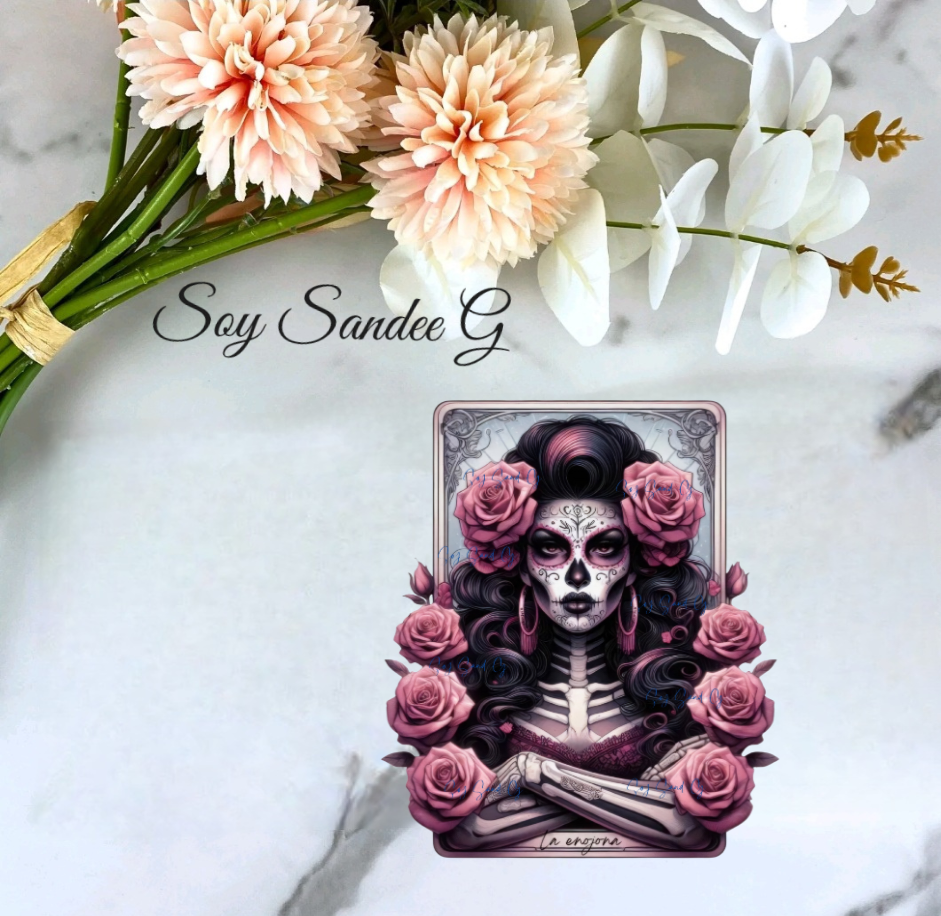 Angry Sugar Skull & Pink Roses UVDTF Decal for cups/hard surfaces sticker