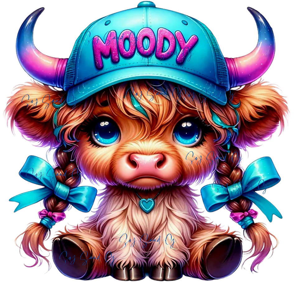 Moody Cow Teal Hat - UVDTF Decal for cups/hard surfaces sticker