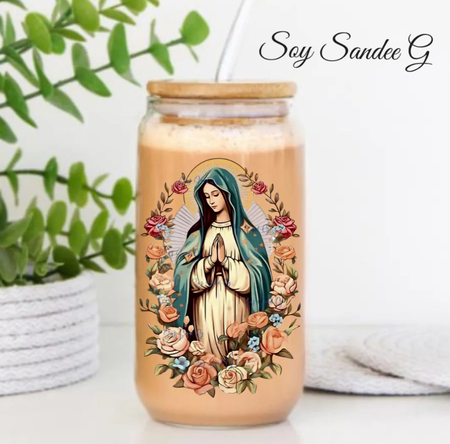 Calcomanía UVDTF Virgen María y Rosas