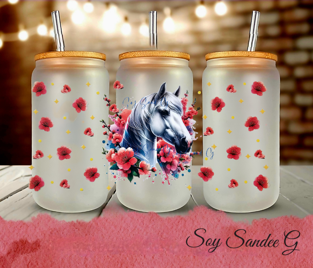 White Horse & Flowers - UVDTF Wrap for cups/hard surfaces sticker
