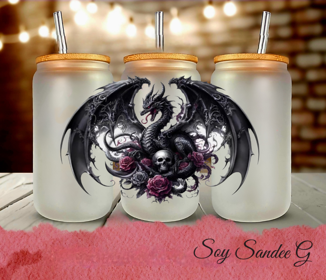 Black Dragon & Roses - UVDTF Decal for cups/hard surfaces sticker