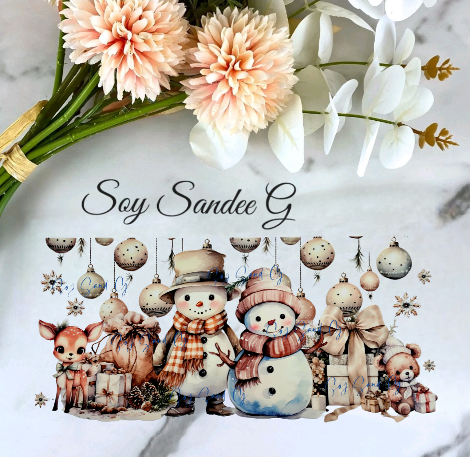 Beige Snowman Couple - UVDTF Wrap for cups/hard surfaces sticker