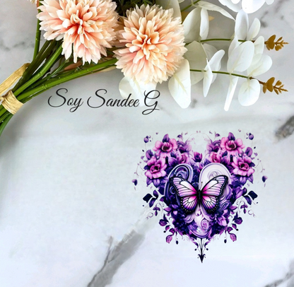 Pink Rose Heart Butterfly - UVDTF Decal for cups/hard surfaces sticker