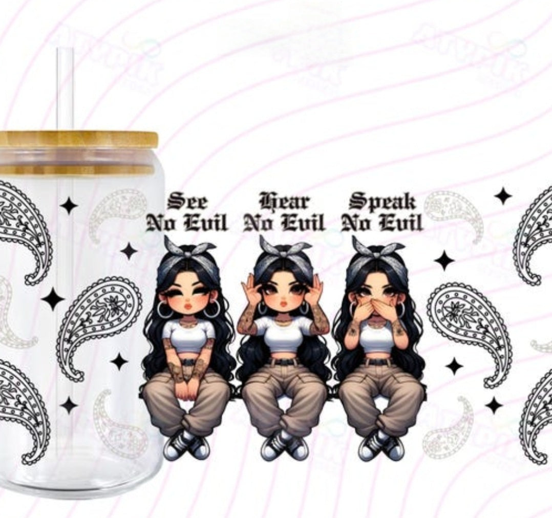 See no Evil, Speak no Evil, Hear no Evil - UVDTF Wrap for cups/hard surfaces sticker