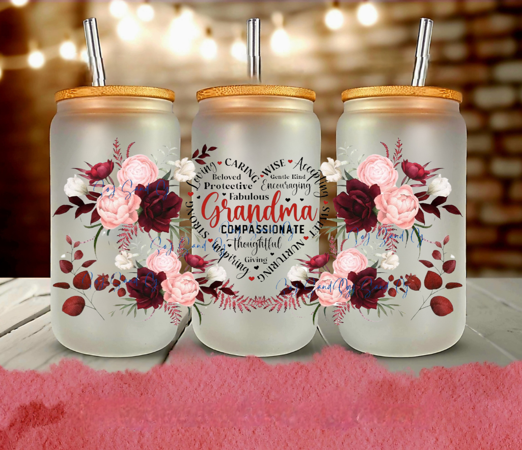 Grandma Pink & Red Roses - UVDTF Wrap for Cups/ Hard Surfaces