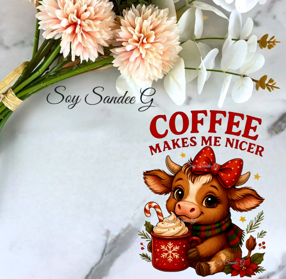 Coffee Makes Me Nicer Cow - UVDTF Decal for cups/hard surfaces sticker