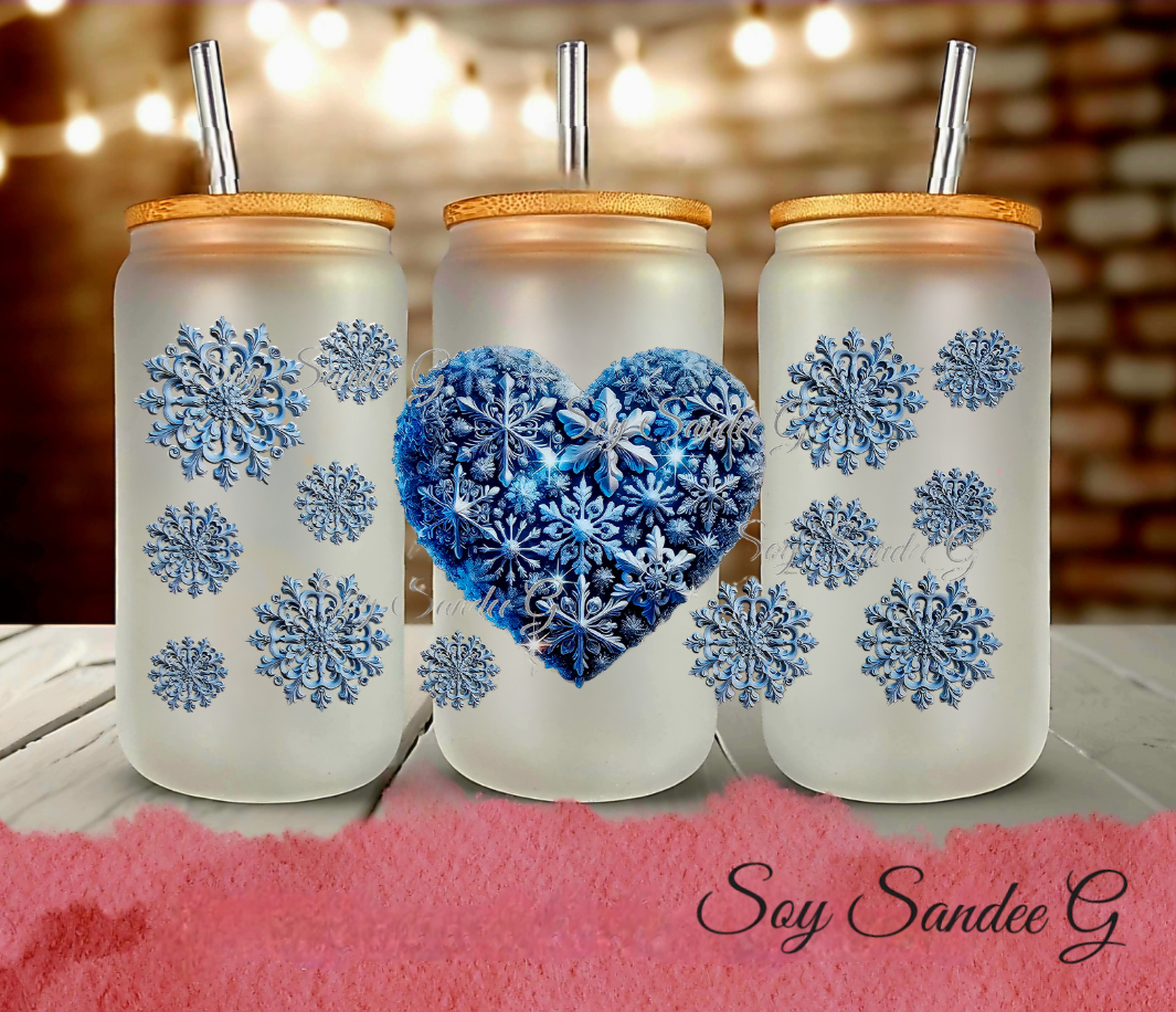 Blue Snowflake Heart - UVDTF Wrap for cups/hard surfaces sticker