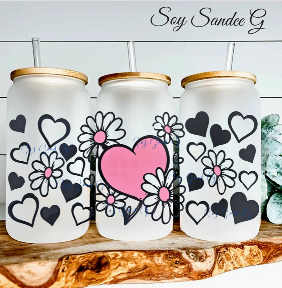 Manta UVDTF de corazones y margaritas