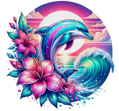 Dolphin Wave (Pink & Teal) - UVDTF Decal for cups/hard surfaces sticker