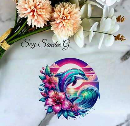 Dolphin Wave (Pink & Teal) - UVDTF Decal for cups/hard surfaces sticker