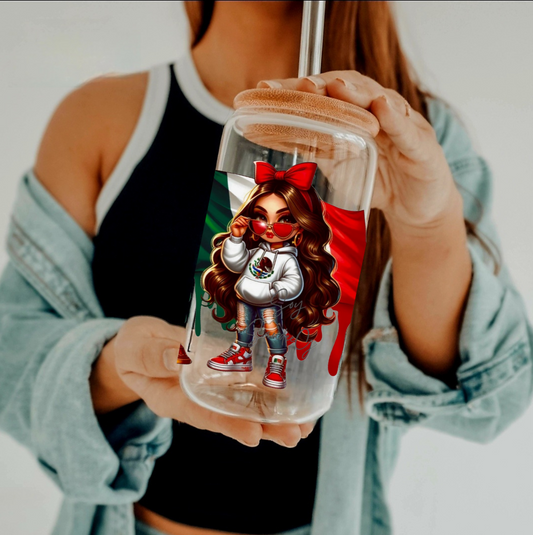 Mexican Girl &  Flag - UVDTF Decal for cups/hard surfaces sticker