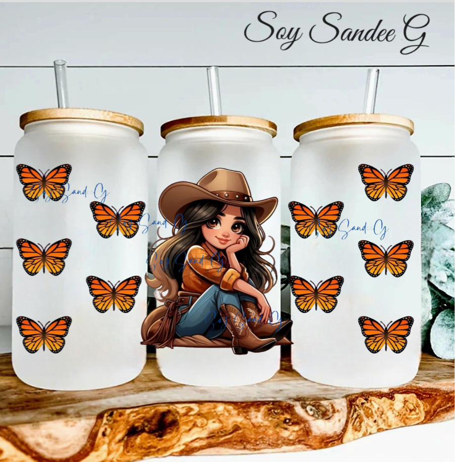 Cowgirl & Orange Butterflies - UVDTF Wrap for cups/hard surfaces sticker