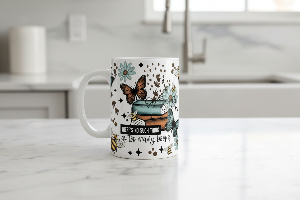 Theres No Such Things as too many Books - UVDTF wrap for cups/hard surfaces sticker