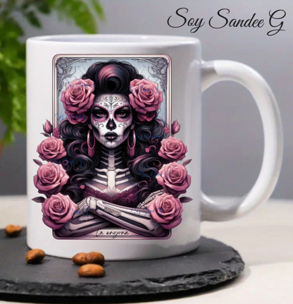 Angry Sugar Skull & Pink Roses UVDTF Decal for cups/hard surfaces sticker