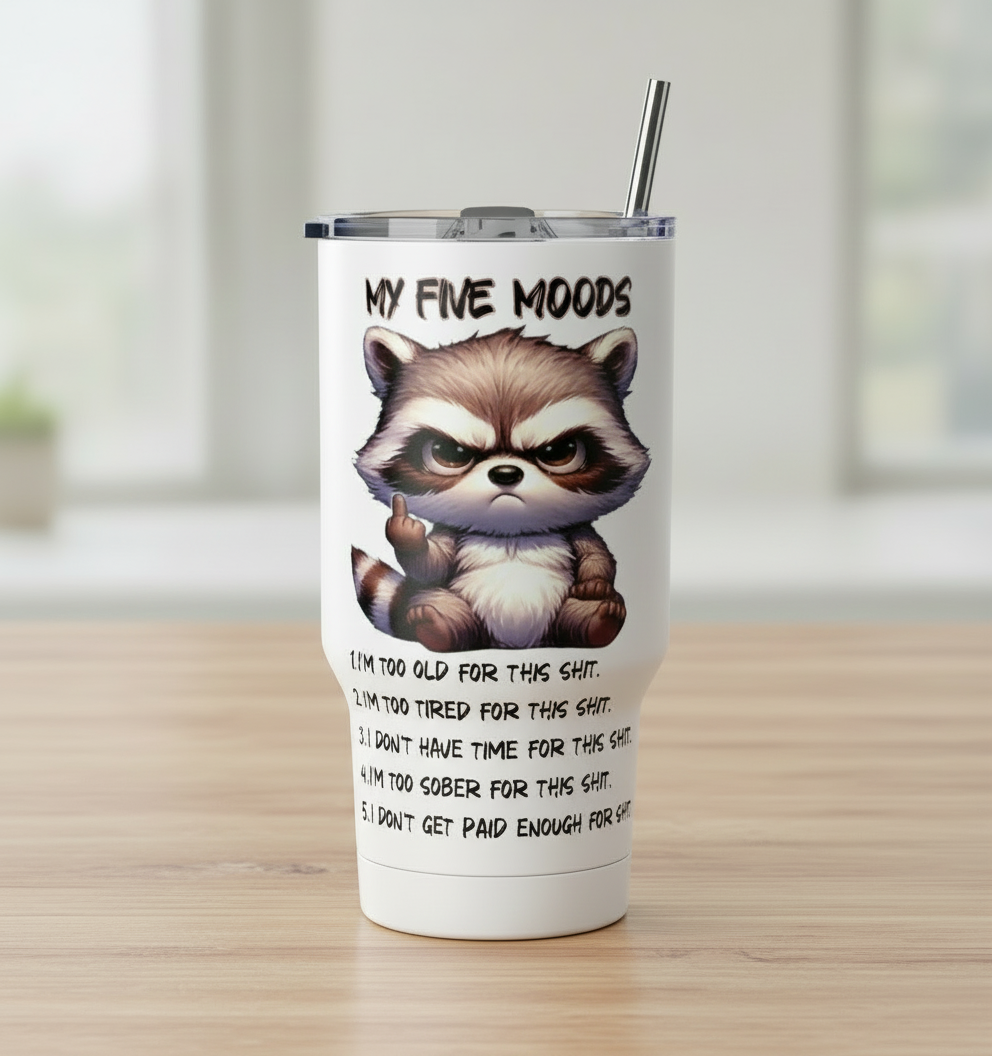 My Five Moods Raccoon - UVDTF Decal for cups/hard surfaces sticker
