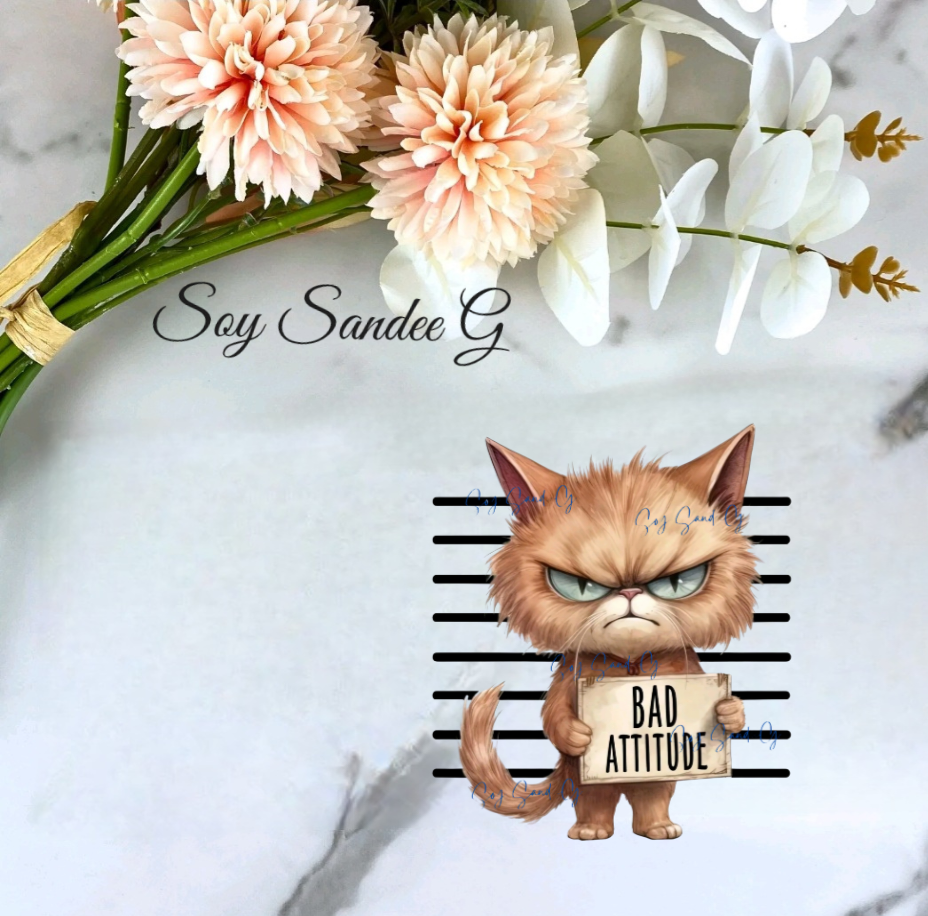Bad Attitude Kitty - UVDTF Decal for cups/hard surfaces sticker